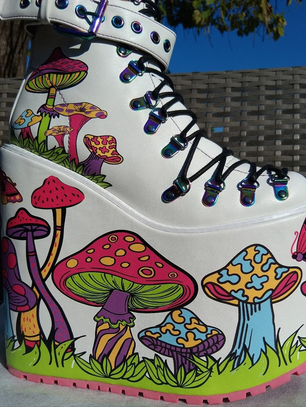 CURRENT MOOD® Psychedelic Fairytale Double Stack Traitor Boots in White | Size 9